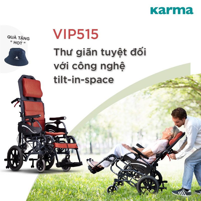 [Chính Hãng KARMA] Xe Lăn VIP 515 Hỗ Trợ Giảm Áp Tối Ưu Ngồi Thoải Mái Tuyệt Đối