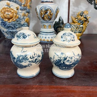 Men rạn trơn - choé thờ cúng, chum thờ cúng men rạn rồng hoa sen - bát hương lư hương