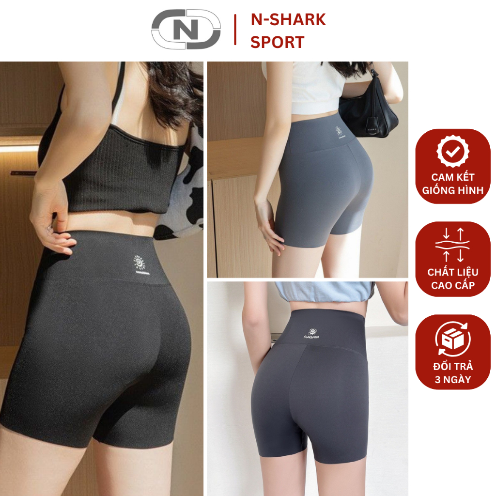 Quần legging đùi nữ cạp cao co giãn 4 chiều form ôm bó tôn dáng, quần short biker, dance lưng thun | NShark Sport