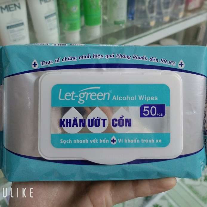 COMBO 5 GÓI KHĂN ƯỚT CỒN LET-GREEN 50 MIẾNG - Với cồn thực phẩm an toàn.