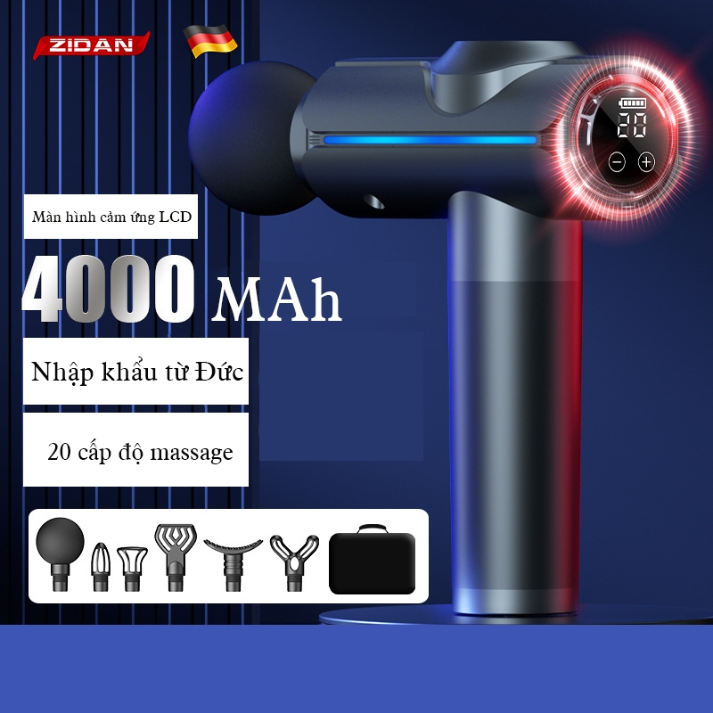 Máy massage cầm tay ZiDan cao cấp không chổi than lực đấm siêu mạnh 12800 vòng/phút,pin 4000 Mah 6 đầu 20 chế độ