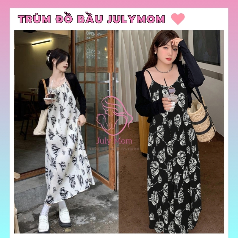 Váy bầu thu đông hoa nhí xinh Kèm Áo khoác ngoài form Babydoll đi dự tiệc công sở JULYMOM