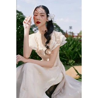 OLV - Quần lụa phối với áo dài Cream Culottes
