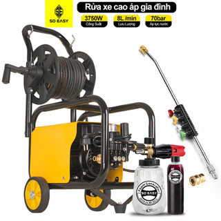 Máy rửa xe lõi đồng cảm ứng từ áp lực cao gia đình có rulo quấn dây, chỉnh áp, SOEASY 3750W SE011Y ,may rua xe áp lực ca