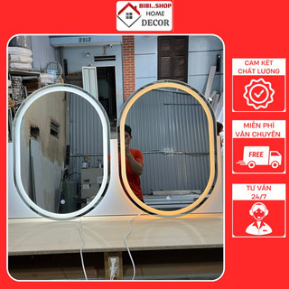 Gương nhà tắm đèn led cảm ứng , Gương trang điểm treo tường siêu xinh đèn led 3 chế độ màu