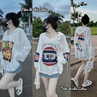 Áo thun Victory và mặt cười nữ tay dài cổ V có nón chất thun giấy mềm mát - Tiệm đồ nhà Lotus 