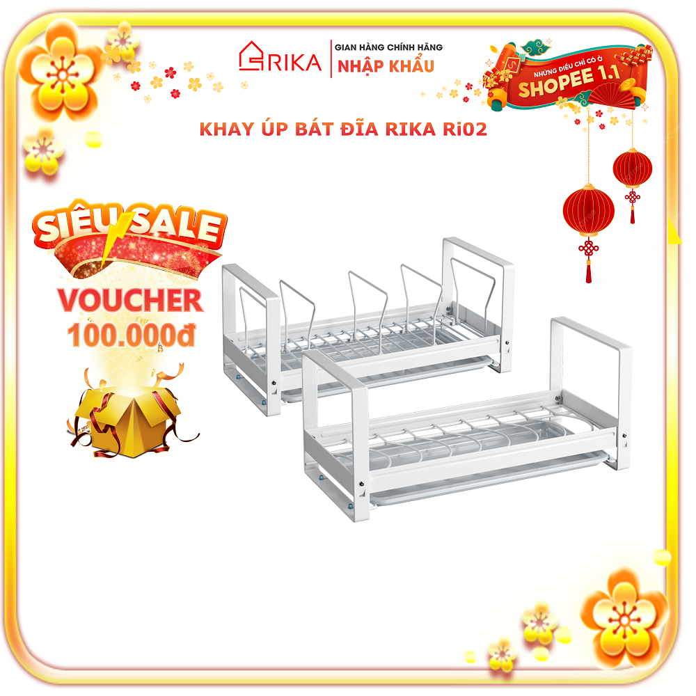 Giá Để Úp Bát Đĩa Đa Năng Rika Tiện Dụng, Chất Liệu Thép Carbon Cao Cấp, Có Khay Hứng Nước - Hàng Nhập Khẩu