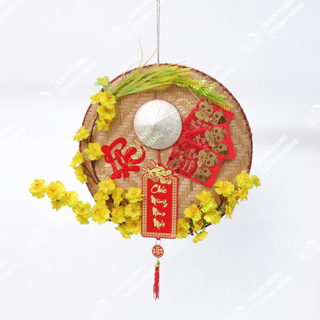 Mẹt Hoa Tết MET04 Mẹt Lộc 40cm Kèm Đèn, Mẹt Hoa Trang Trí Tết Xuân