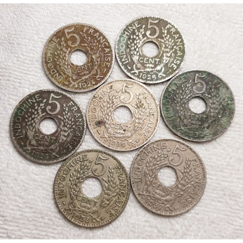 💎Full bộ 7 xu 5 cent Indochine Từ 1923 - 1939