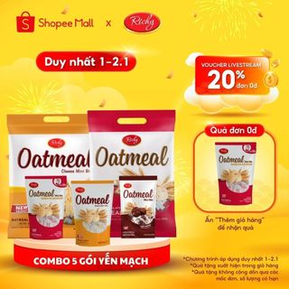 Combo 5 túi bánh yến mạch Oatmeal Richy mix 3 vị sữa, phô mai, socola