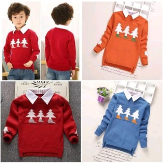 Áo len cổ sơ mi cho bé hình cây thông Noel