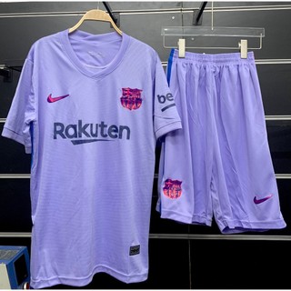 Set bộ quần áo bóng đá thể thao nam nữ vải thái clb Barca Barcelona sân khách 2022 áo tím quần tím logo óng ánh