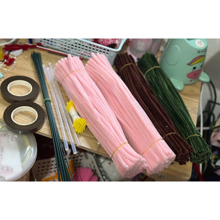 Set làm chậu hoa đào màu hồng chưng Tết