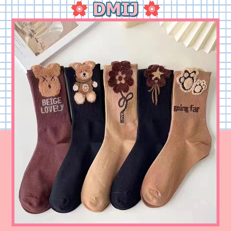 Tất nữ cổ cao họa tiết gấu Hàn Quốc vớ nữ cổ cao nhiều màu đáng yêu TDN14