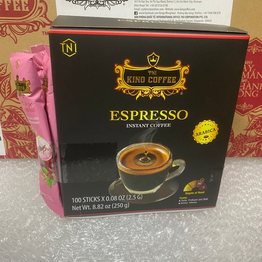 ( Quà tặng ) Cà Phê King Espresso 250G (2.5G x 100 Gói) tặng kèm 06 gói cà phê King Cappucino