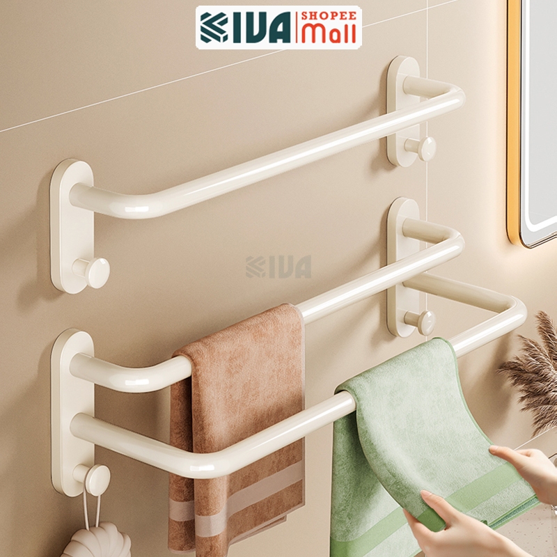 Thanh treo khăn nhà tắm KIVA màu trắng ngà, chất liệu nhôm hàng không, lắp đặt dán, khoan tường.