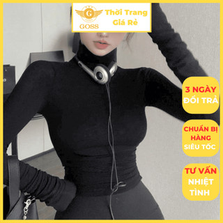 Áo Thun Nữ Nhún Eo Dáng Ôm Croptop Cổ Lọ Trơn Màu Cá Tính GOSS GA865 Áo Thun Nữ Dài Tay Thu Đông Freesize Dạo Phố
