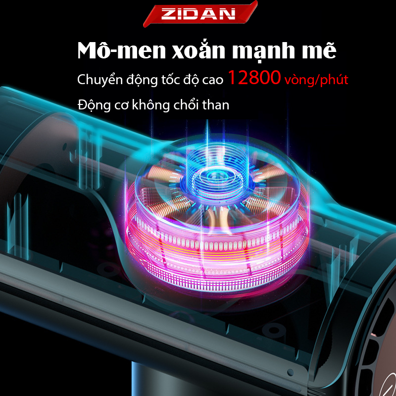 Máy massage cầm tay ZiDan cao cấp không chổi than lực đấm siêu mạnh 12800 vòng/phút,pin 4000 Mah 6 đầu 20 chế độ