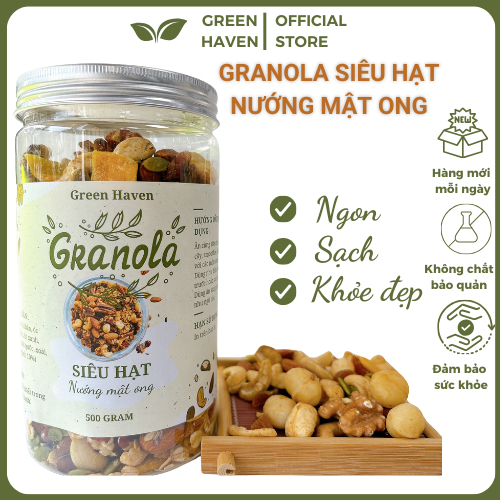 Granola siêu hạt, ngũ cốc ăn kiêng giảm cân, nướng mật ong không đường eat clean, siêu Macca (10% yế