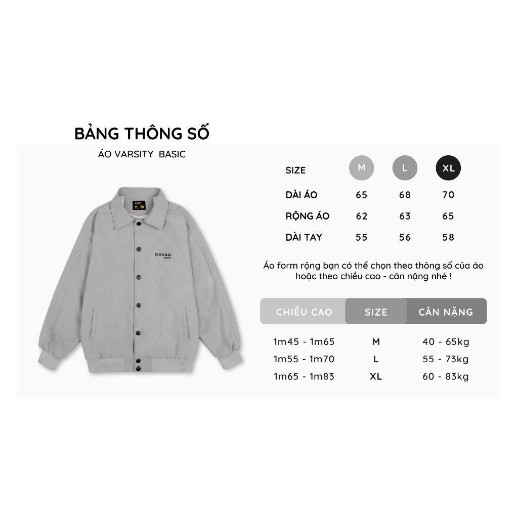 Áo Khoác Varsity Bomber Gooan Basic Form Rộng Unisex
