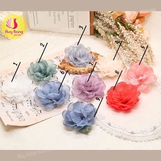 Hoa voan, hoa cài áo, HOA VOAN XỐP Kidcare 7cm, hoa dùng làm hoa cài áo, handmade, trang trí tóc, nơ kẹp tóc