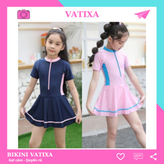 [10-40kg] Bikini đồ bơi cho bé gái liền thân loại váy bên trong có quần đùi kín đáo VATIXA BG01