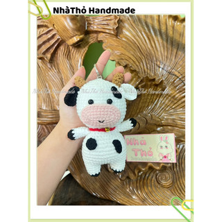 [ handmade ] Móc khóa len con bò, bò sữa