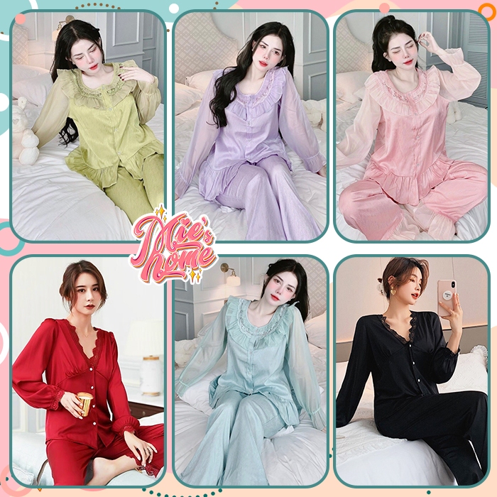 Đồ bộ ngủ mặc nhà nữ,pijama lụa -Mie