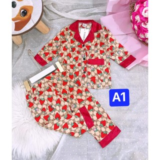 Pi cổ bẻ, pizama tay dài quần dài đại 21-35kg pijama bé gái