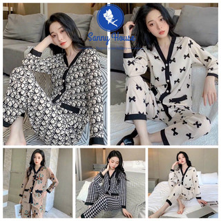 Bộ đồ ngủ lụa tay dài quần dài cổ kimono nhiều mẫu xinh xắn