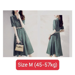 Đầm chiffon hoạ tiết kèm thắt lưng sz M (45-55kg)