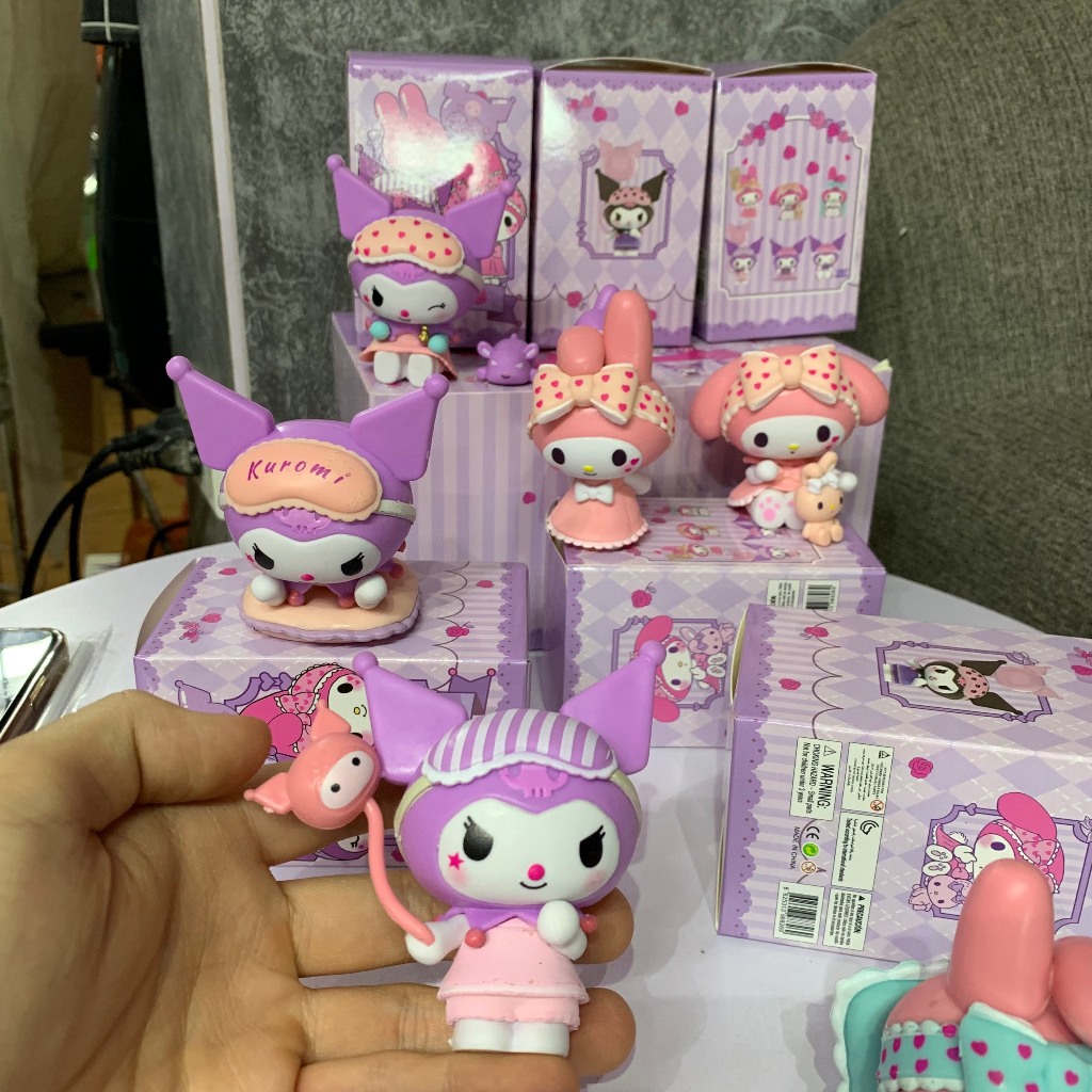 Mô hình mini size 6-8cm trang trí bàn học bánh kem hoạt hình Sanrio Melody vs Kuromi tiệc trà dễ thương