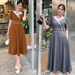 [HCM] Đầm xòe cổ phối trắng thanh lịch D107 - Lady fashion - Khánh Linh Style