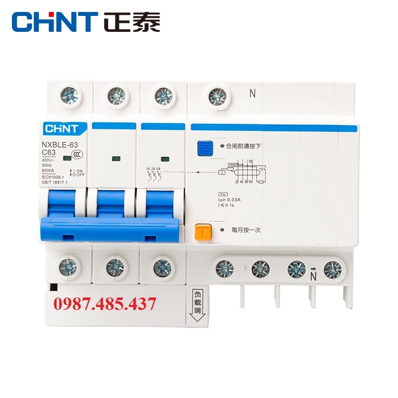 Aptomat chống dò chống giật CHINT 3PN`32A,40A,63A-attomat chống rò 3P+N CHINT