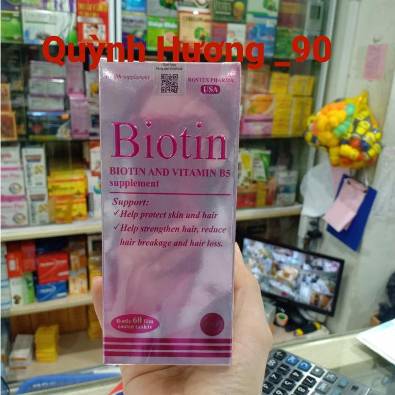 Viên uống BIOTIN Rostex hộp 60 viên giúp bổ sung Biotin và Vitamin B5 cho tóc,móng,da khỏe mạnh