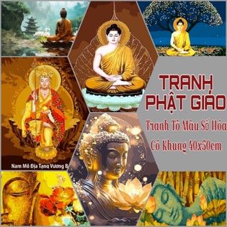 (40x50cm có Khung) Tranh tô màu sơn dầu theo số hóa Phật Giáo kích thước 40x50cm
