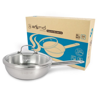 Chảo inox zebra estio pro nắp kính 24cm - 175102 hàng nhập khẩu thái lan