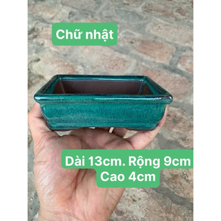 Chậu chữ Nhật gốm bát tràng men xanh