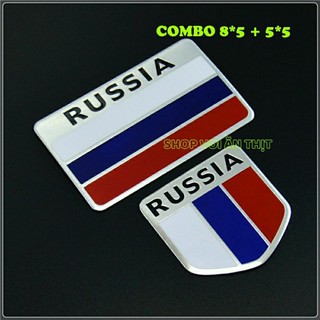 Tem dán xe Logo cờ nước Nga RUSSIA tem dán xe chất liệu hợp kim nhôm chất lượng cao, Logo hình lá cờ nước Nga