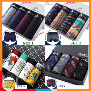 Hộp 4 quần sịp đùi nam boxer paililong kháng khuẩn