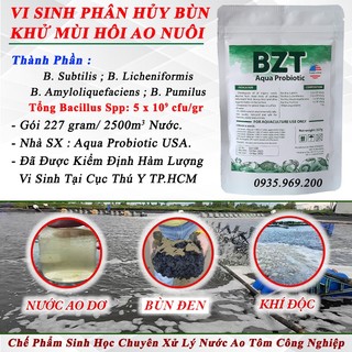 5 Gói Men Vi sinh Bể Cá, Ao Nuôi Tôm Công Nghiệp BZT Xanh, Vi Sinh Làm Trong Nước, Phân Hủy Bùn Khử Mùi Hôi. Gói 227gram