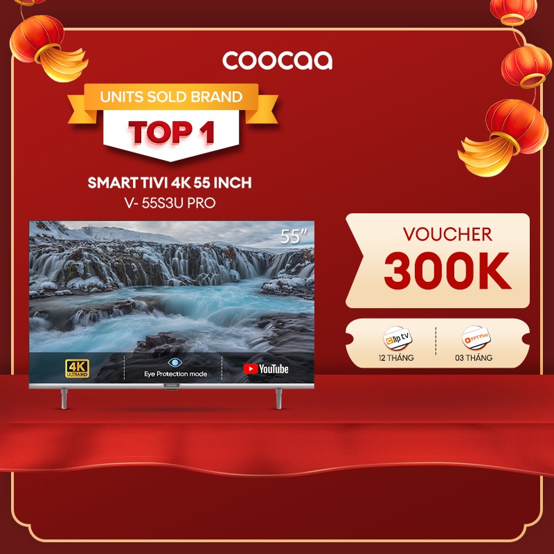 SMART TV 4K COOCAA 55 inch viền mỏng- Youtube - Model 55S3U-Pro - Lắp Đặt Miễn Phí