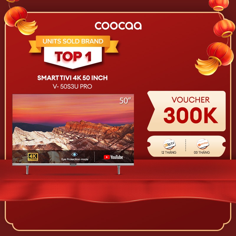 SMART TV 4K COOCAA 50 inch viền mỏng- Youtube - Model 50S3U-Pro - Lắp Đặt Miễn Phí