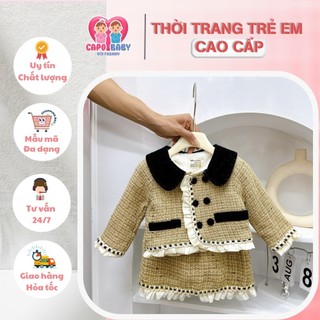  Set  dạ vàng 2 lớp mix chân váy lót quần chất liệu dạ tweed xịn đẹp cho bé gái diện thu đông xinh dễ thương 8 - 16kg 