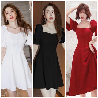 Đầm dự tiệc cổ vuông tay bo 3 màu xuongvnxk