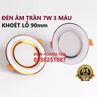 Đèn Âm Trần Đế Liền Khối 7W Viền Vàng, bạc 3 Màu