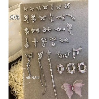 Charm bươm,Charm nơ bạc nail tổng hợp charm bán lẻ 1 cái gắn trang trí móng tay