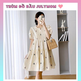 Váy Bầu, Đầm Bầu hoa nhí kiểu dáng Hàn Quốc họa tiết hoa Vintarget đi chơi dự tiệc thời trang