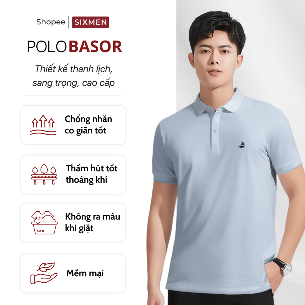 Áo Polo nam cao cấp cổ bẻ  BASOR - Polo SIXMEN vải cá sấu cotton CVC Thoáng mát