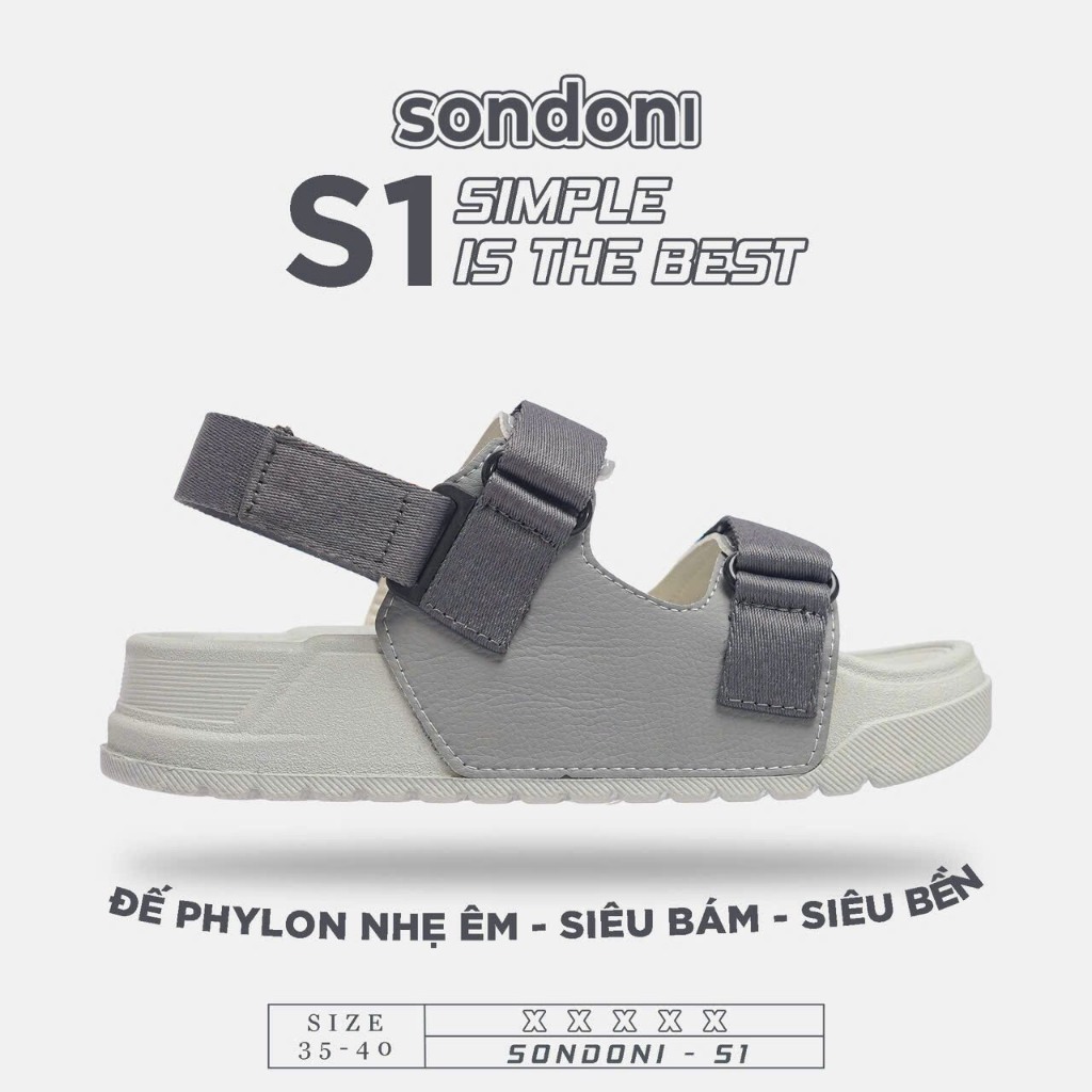 Giày Sandal Nữ S1 2 Quai Ngang Be Phối Xám Siêu Nhẹ Siêu Bền Siêu Dễ Thương - Tặng kèm vớ